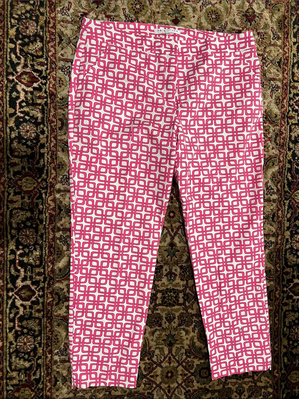 Trina Turk Pink & White Geometric Ankle Pants Size 14